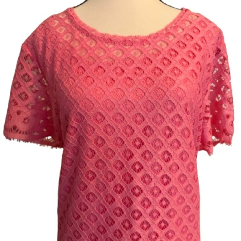 Isaac Mizrahi Live! Pink Stretch Lace Short Sleeve Dress Kentucky Derby Showers - Picture 3 of 4